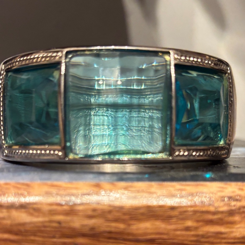 Silver-Tone Cuff Aqua Bracelet